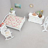 1/12 Scale Mini Bedroom Furniture Set for Miniature Scene Models Dollhouse Accessories DIY Christmas Gift Assembly